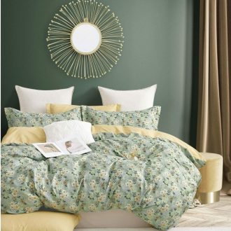 lenjerie de pat finet verde cu floricele