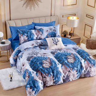 lenejrie de pat finet albastra cu fluturi