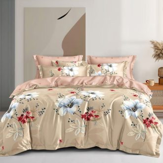 lenejrie de pat finet bej cu flori albe