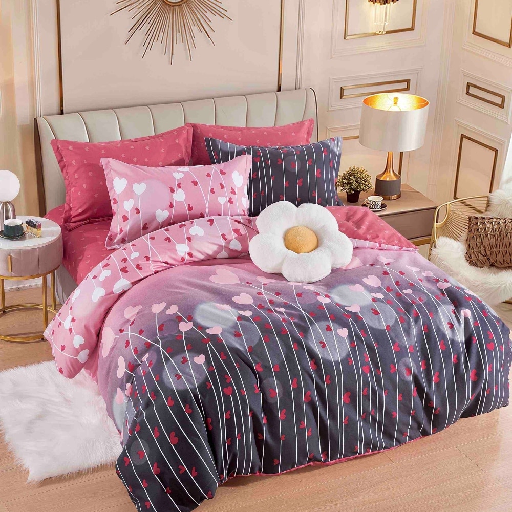 lenejrie de pat finet roz cu inimioare