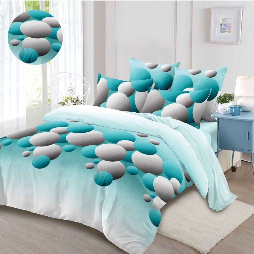 lenjerie alb albastra cu buline