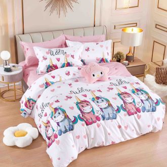 lenjerie alb roz cu unicorni