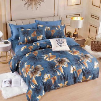 lenjerie albastra cu flori aurii