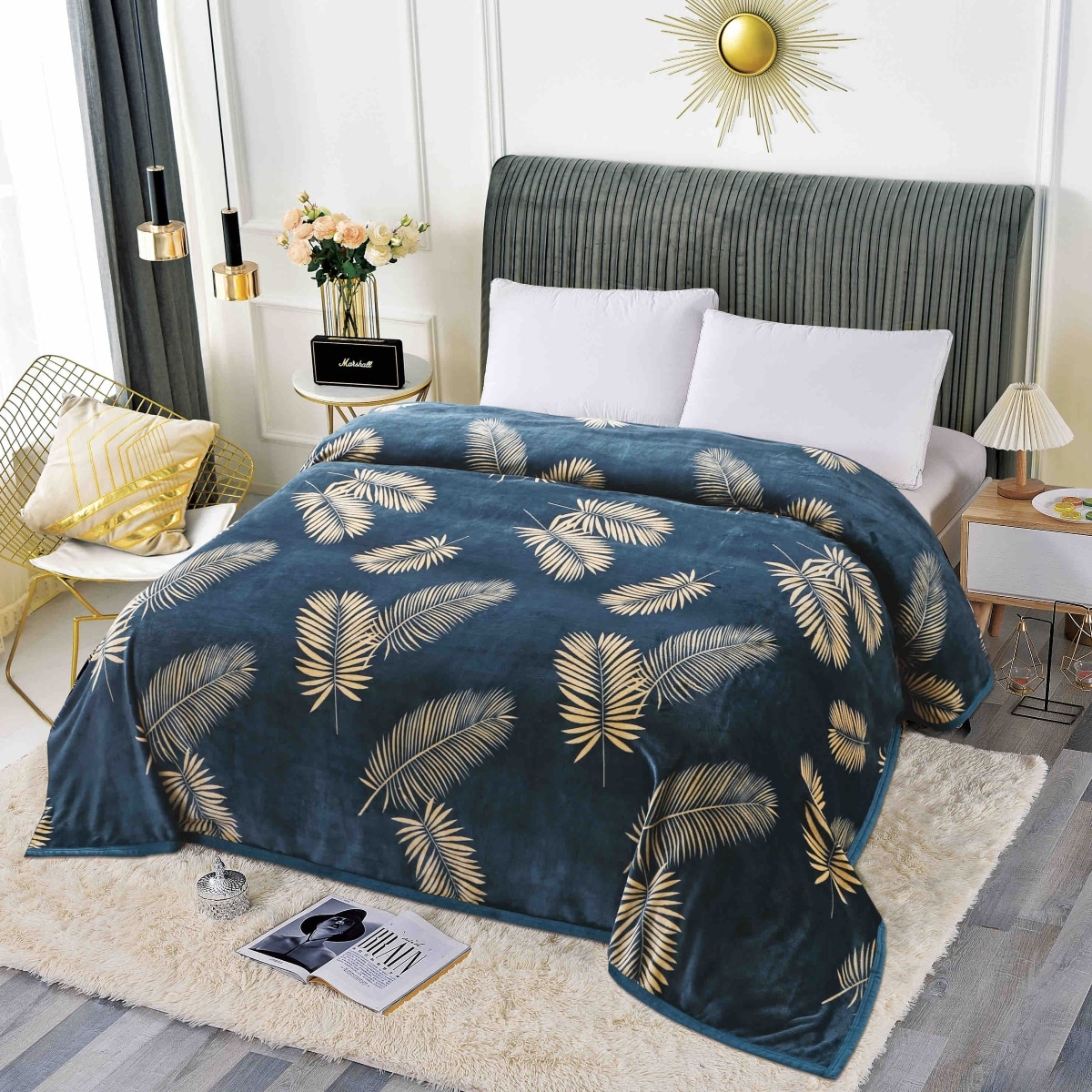 patura cocolino cu bordura smarald leafs