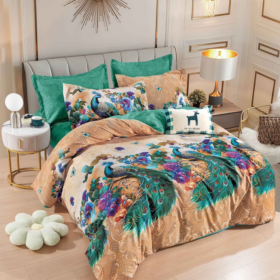 lenjerie multicolora cu pauni