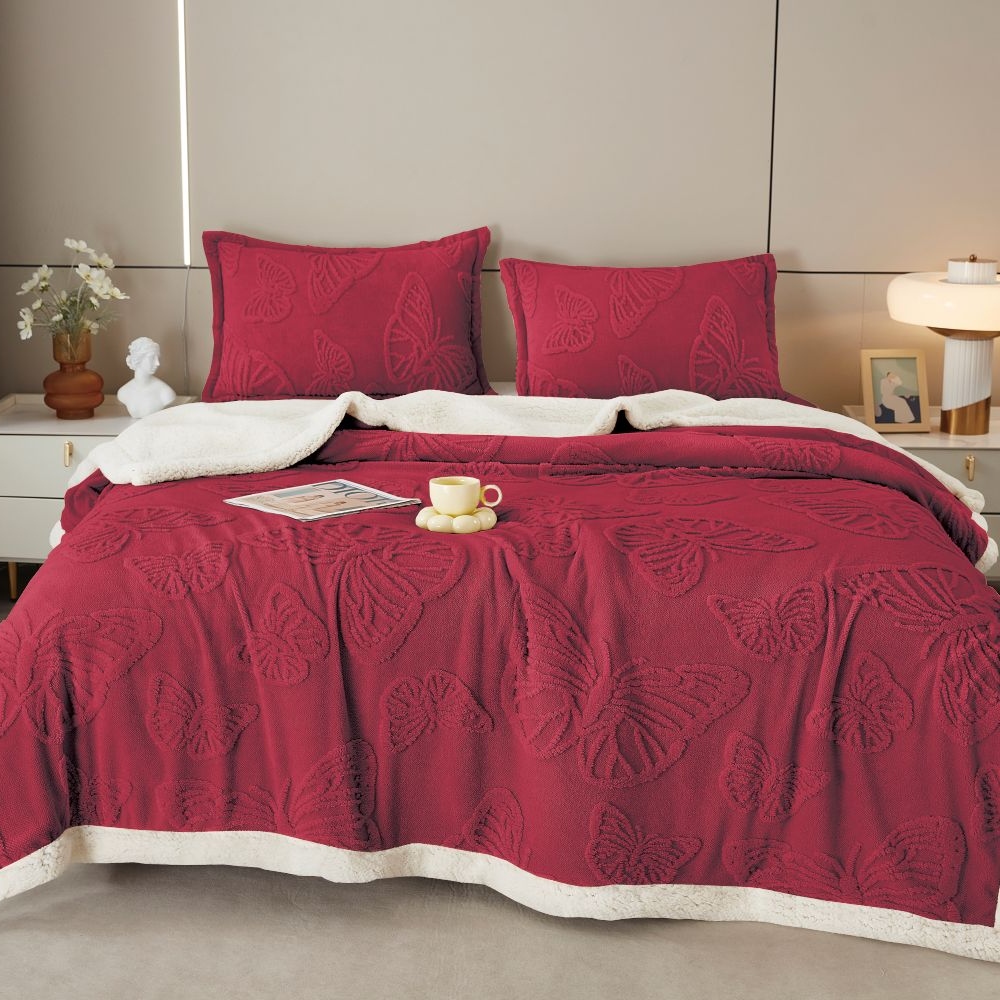 patura cu blanita fluturi tricot grena