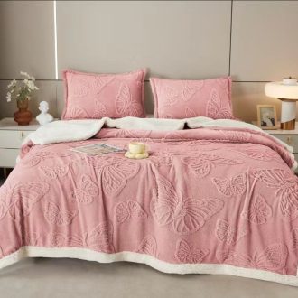 patura cu blanita fluturi tricot roz