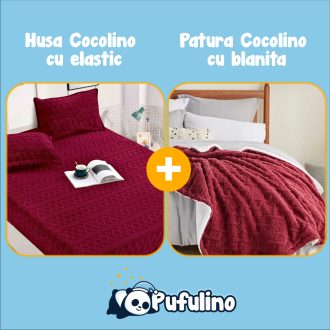 Set Patura cu blanita si husa de pat cocolino grena