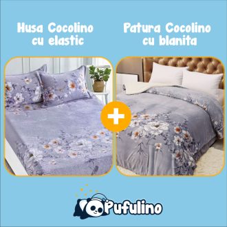 PACHET PROMO: Husa Cocolino cu Elastic si 2 Fete de Perna + Patura Cocolino cu Blanita - PUF175917