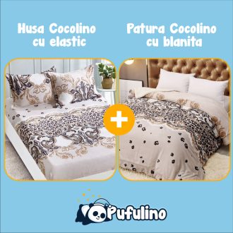 PACHET PROMO: Husa Cocolino cu Elastic si 2 Fete de Perna + Patura Cocolino cu Blanita - PUF175920