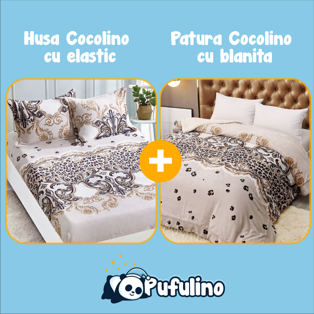 PACHET PROMO: Husa Cocolino cu Elastic si 2 Fete de Perna + Patura Cocolino cu Blanita - PUF175920