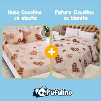 PACHET PROMO: Husa Cocolino cu Elastic si 2 Fete de Perna + Patura Cocolino cu Blanita - PUF175921