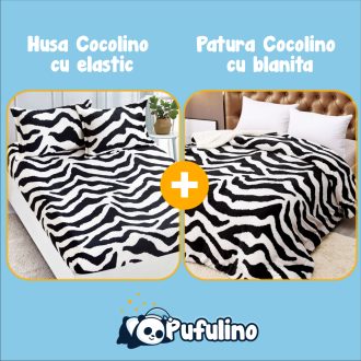 PACHET PROMO: Husa Cocolino cu Elastic si 2 Fete de Perna + Patura Cocolino cu Blanita - PUF175938
