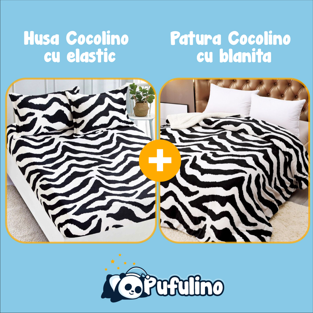 PACHET PROMO: Husa Cocolino cu Elastic si 2 Fete de Perna + Patura Cocolino cu Blanita - PUF175938