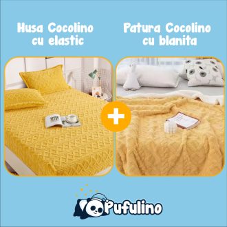 PACHET PROMO: Husa Cocolino cu Elastic si 2 Fete de Perna + Patura Cocolino cu Blanita - PUF175939