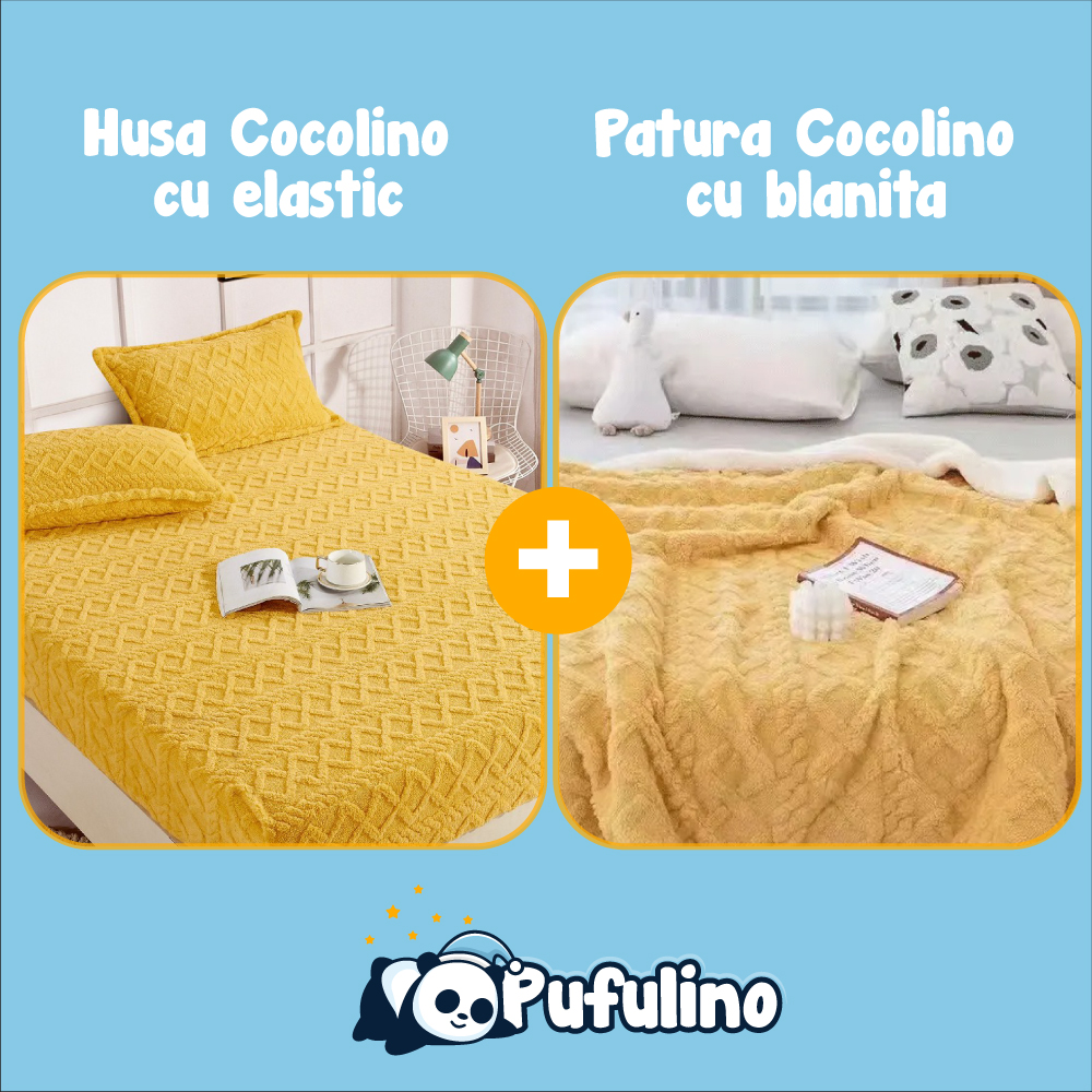 PACHET PROMO: Husa Cocolino cu Elastic si 2 Fete de Perna + Patura Cocolino cu Blanita - PUF175939