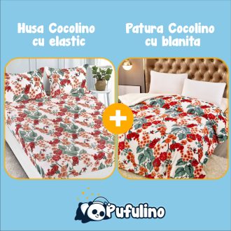 PACHET PROMO: Husa Cocolino cu Elastic si 2 Fete de Perna + Patura Cocolino cu Blanita - PUF175940