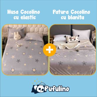 PACHET PROMO: Husa Cocolino cu Elastic si 2 Fete de Perna + Patura Cocolino cu Blanita - PUF175954