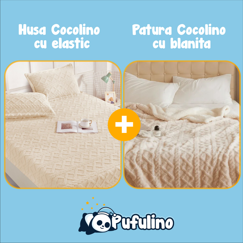 Set Patura cu blanita si husa de pat cocolino crem