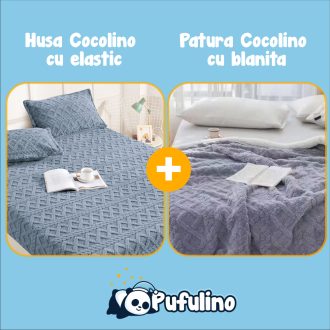 PACHET PROMO: Husa Cocolino cu Elastic si 2 Fete de Perna + Patura Cocolino cu Blanita - PUF175872