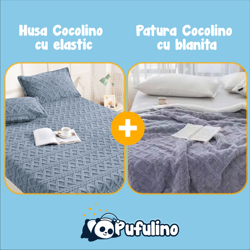 PACHET PROMO: Husa Cocolino cu Elastic si 2 Fete de Perna + Patura Cocolino cu Blanita - PUF175872