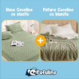 PACHET PROMO: Husa Cocolino cu Elastic si 2 Fete de Perna + Patura Cocolino cu Blanita - PUF175873
