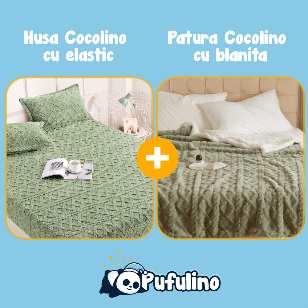 PACHET PROMO: Husa Cocolino cu Elastic si 2 Fete de Perna + Patura Cocolino cu Blanita - PUF175873