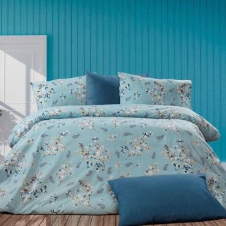 Lenjerie bleu cu flori albe
