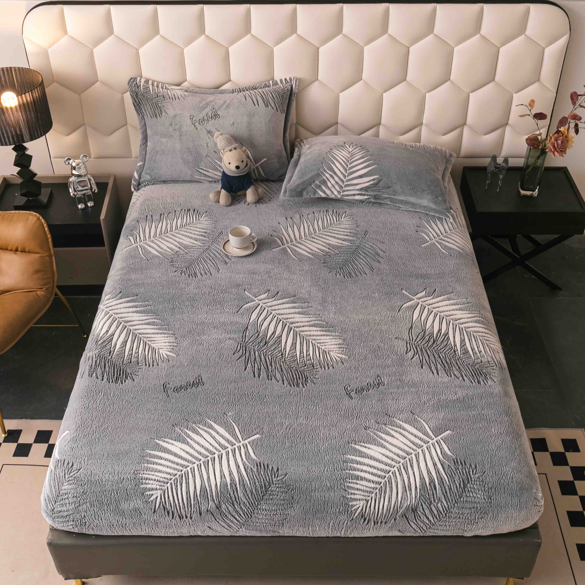 husa cocolino gri cu frunze