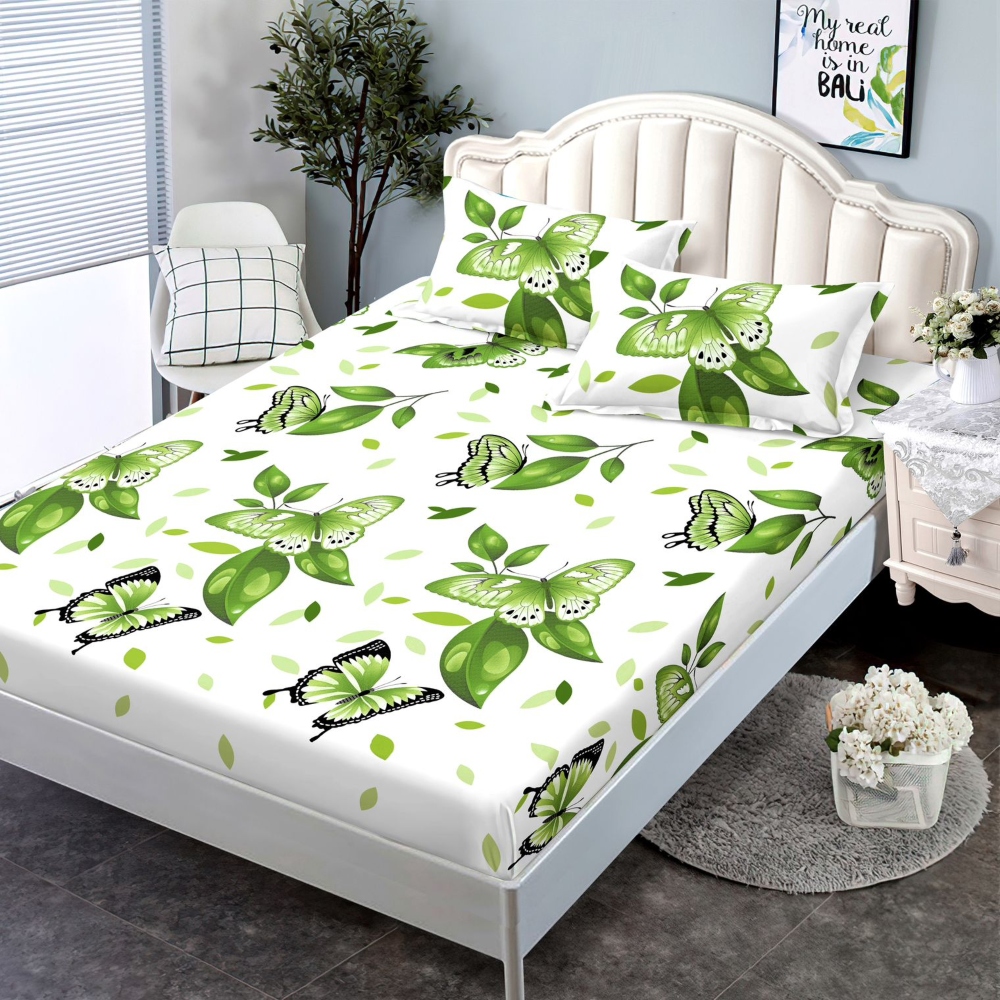 husa de pat 160 cu fluturi verzi
