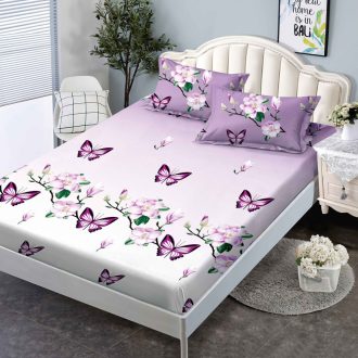 husa de pat 160 lila cu fluturi