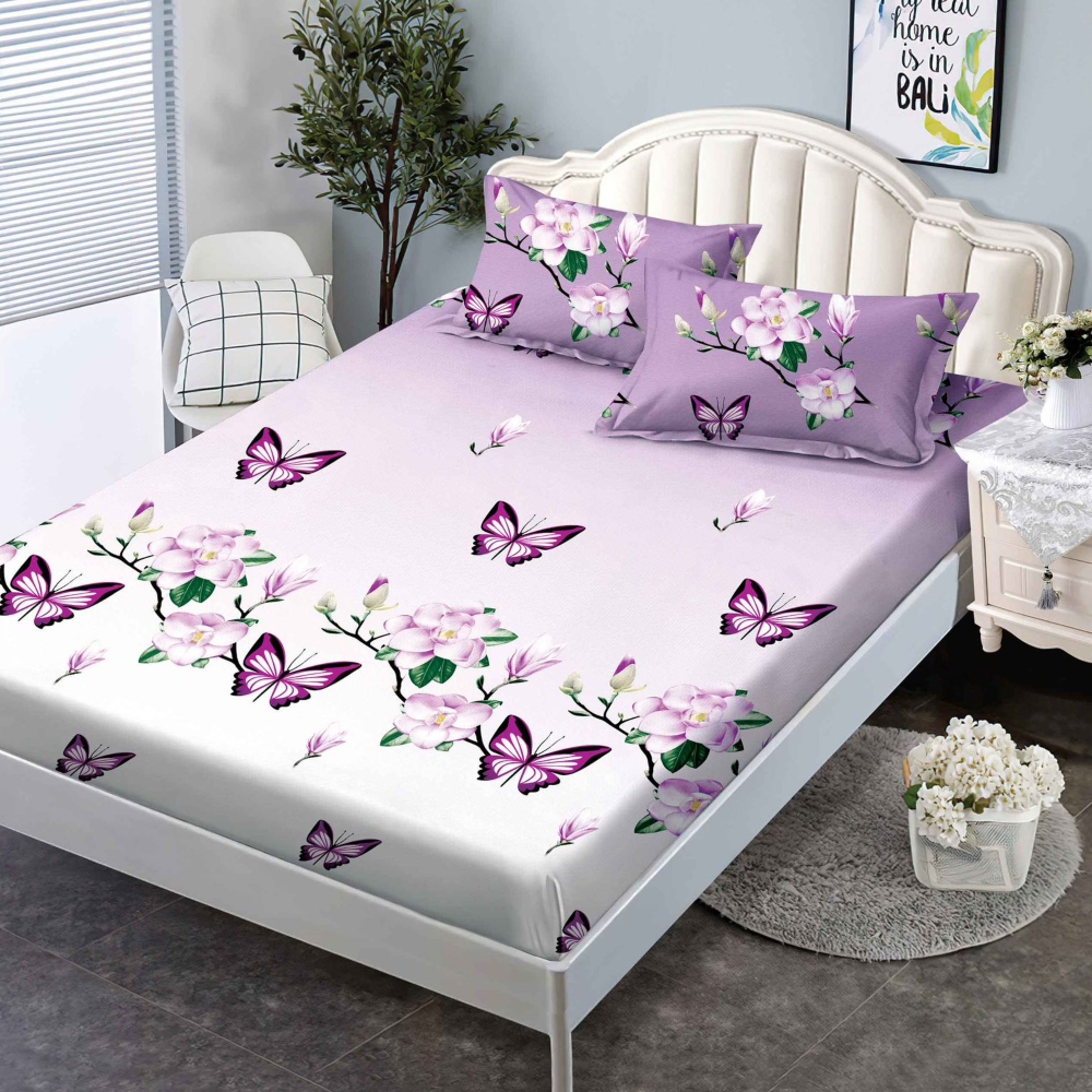 husa de pat 160 lila cu fluturi