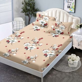 husa de pat 160 maro cu flori albe