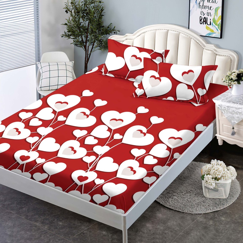 husa de pat 160 rosie cu baloane