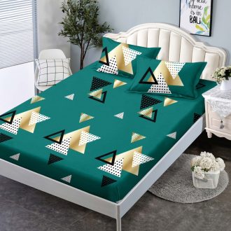 husa de pat 160 verde cu triunghiuri