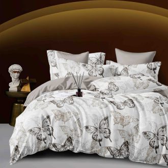 lenjerie alb gri cu fluturi gri si bej