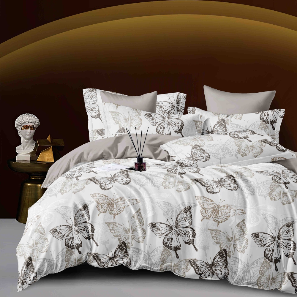 lenjerie alb gri cu fluturi gri si bej