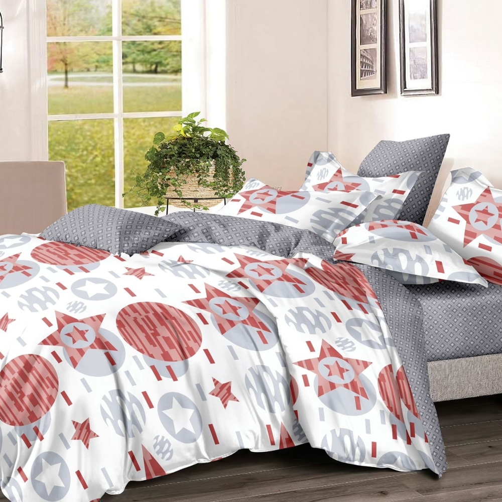 lenjerie alb gri cu stelute