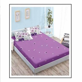 lenjerie alb mov cu flori cearceaf