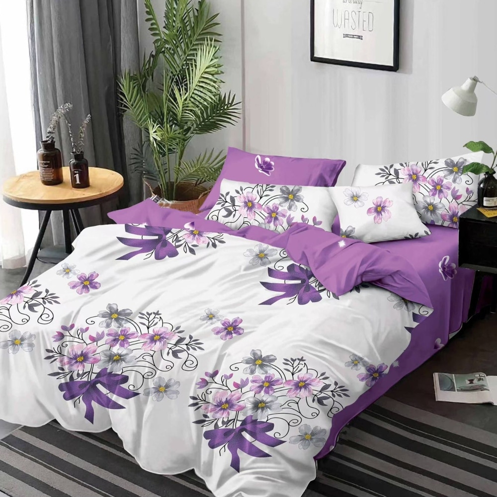 lenjerie alb mov cu flori