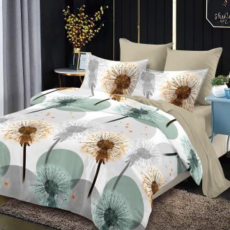 lenjerie alb verde bej cu papadii maro si menta