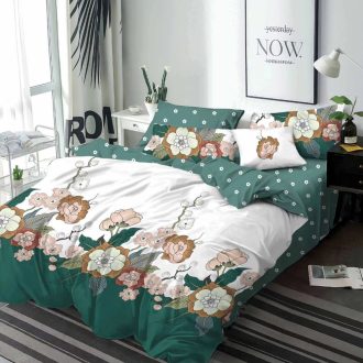 lenjerie alb verde cu flori