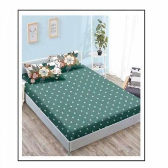 lenjerie alb verde cu flori cearceaf