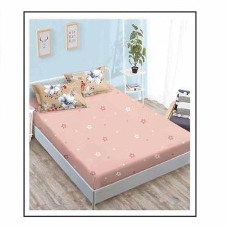 lenjerie bej cu flori albe cearceaf