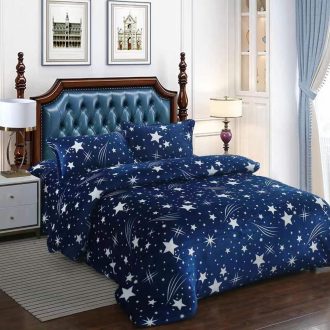 Set Lenjerie Pufoasa Cocolino cu Elastic, Pat 2 Persoane, 4 Piese- Sky Home - Falling Stars - PUF174778*