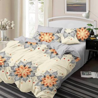 lenjerie crem gri cu flori portocalii