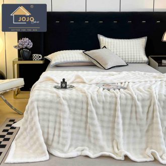 Patura Cocolino Premium cu Bordura Impletita, 200 x 230cm - Alb - JoJo Home - PUF182448