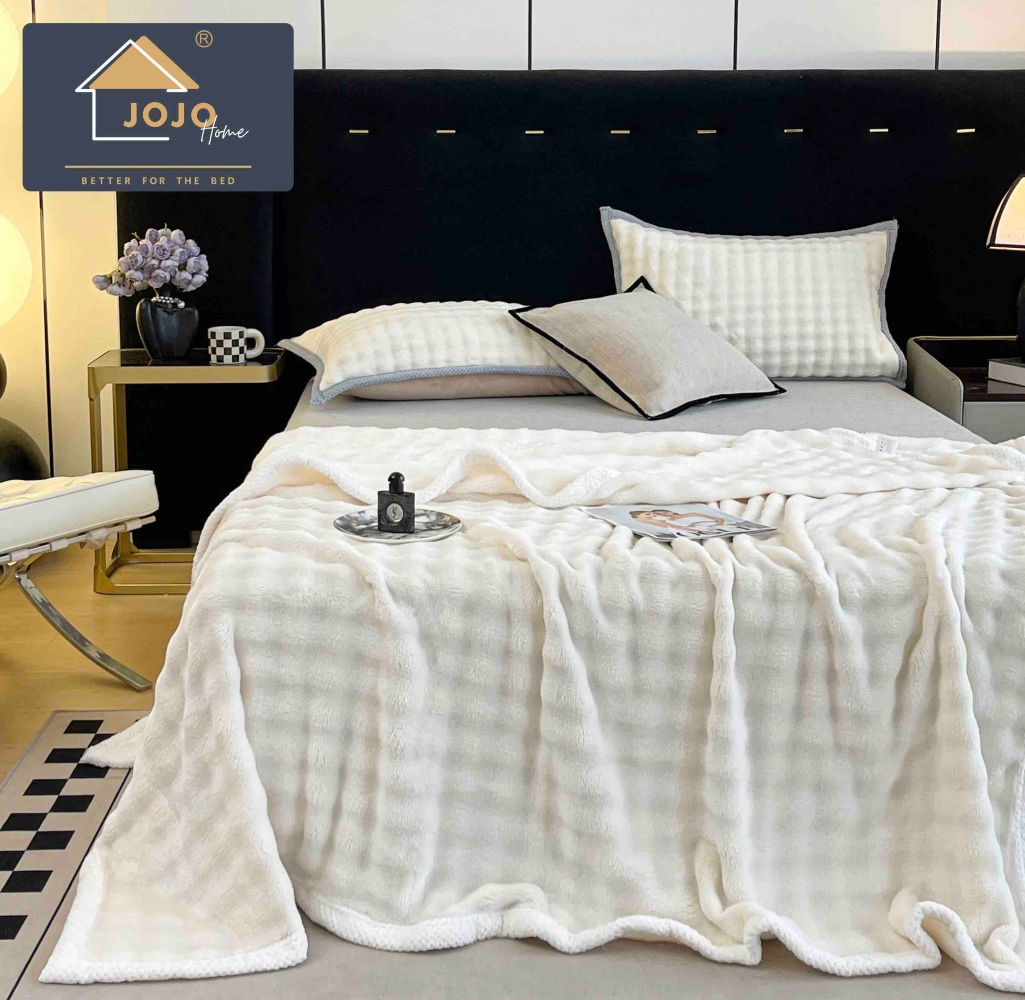 Patura Cocolino Premium cu Bordura Impletita, 200 x 230cm - Alb - JoJo Home - PUF182448