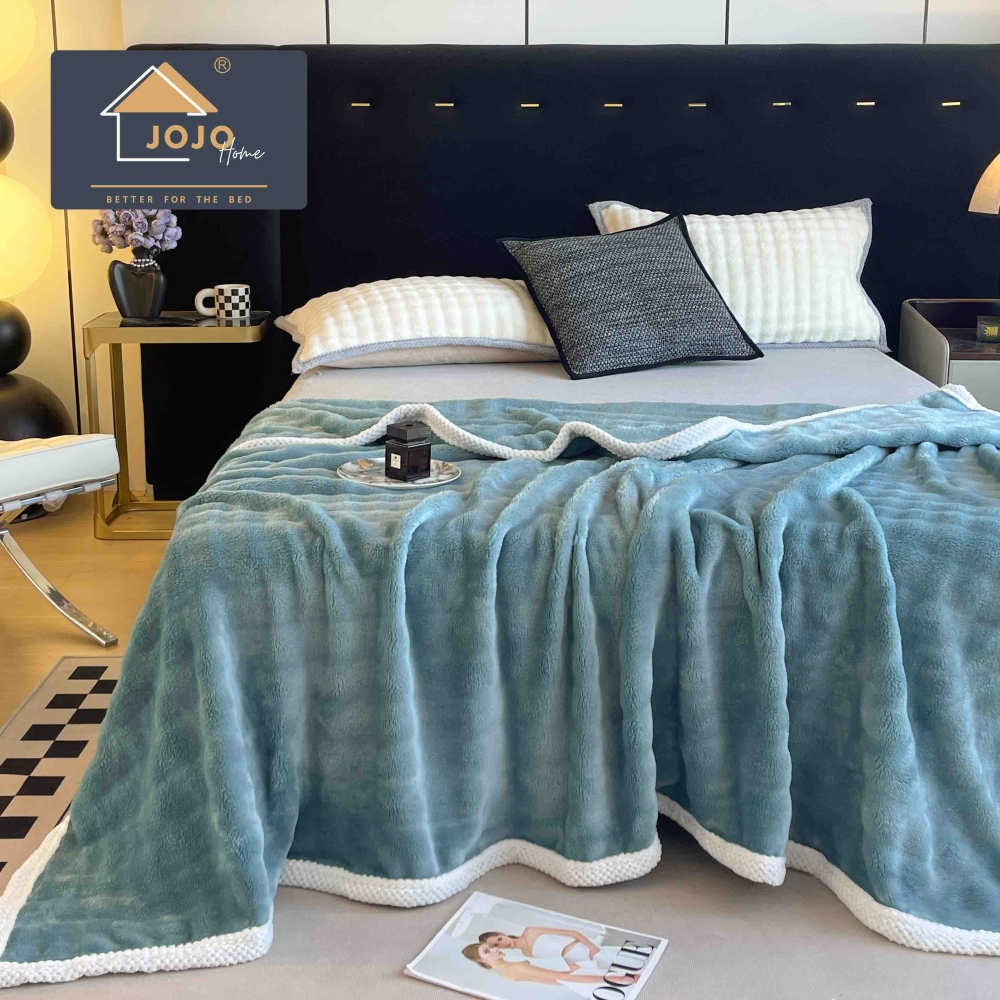 Patura Cocolino Premium cu Bordura Impletita, 200 x 230cm - Albastru - JoJo Home - PUF182447