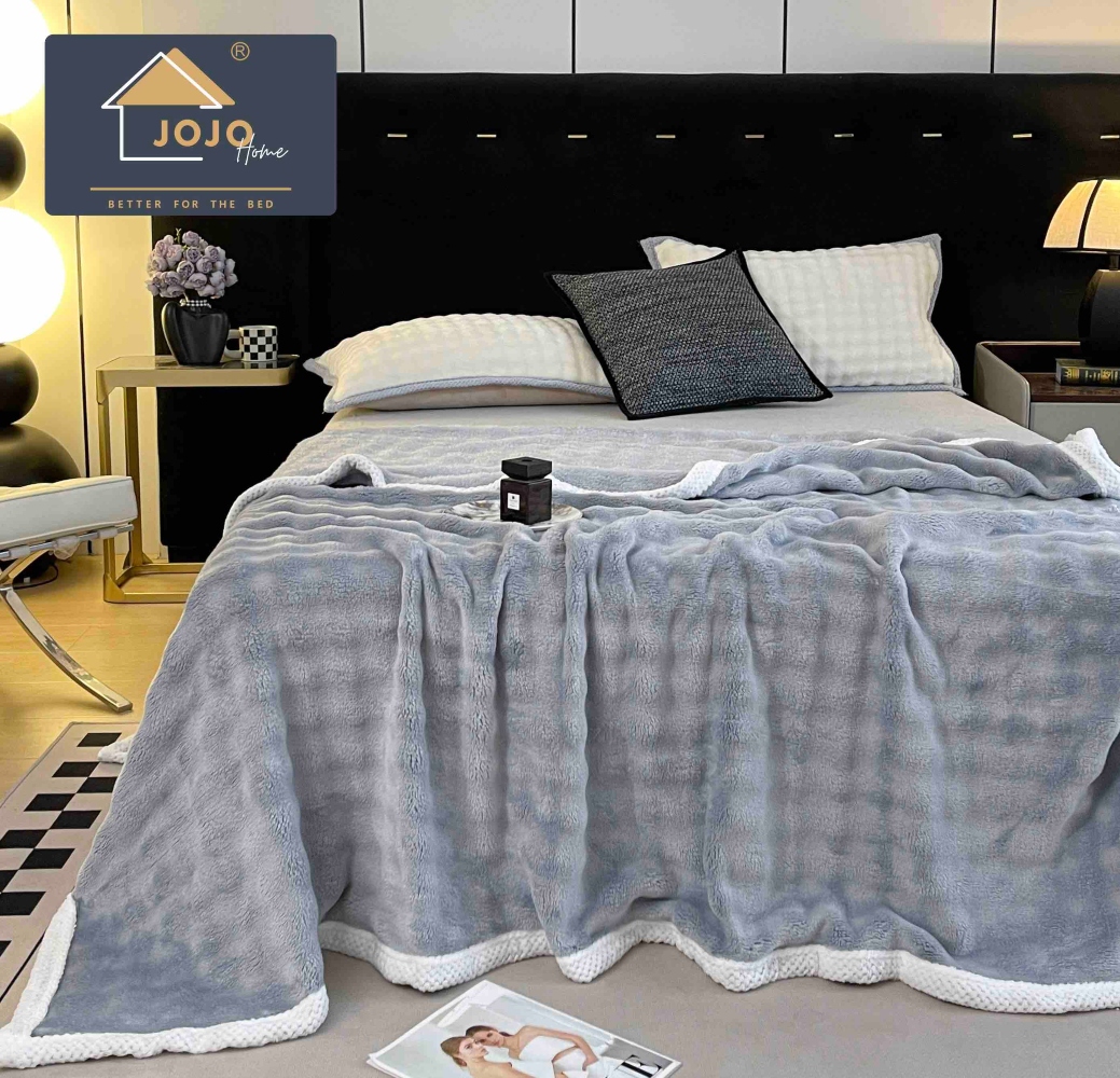 Patura Cocolino Premium cu Bordura Impletita, 200 x 230cm - Gri Deschis - JoJo Home - PUF182443